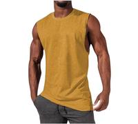 HAOLEI Gym Vests for Men UK Sale Clearance Workout Bodybuilding Tank Tops Training Running Sleeveless Tshirt Cotton Tops Singlet Breathable Fitness Muscle Fit T-Shirt Everyday Athletic Wear Yellow