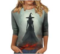 HAOLEI Halloween Costumes for Women,Ladies 3/4 Sleeve Halloween Shirts Funny Fresh Pumpkin Cat Pullover Tops Cute Crew Neck Long Sleeve Graphic Shirts Autumn Fall Blouses Tunic Tops