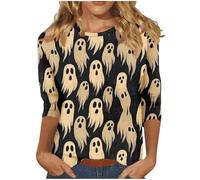 HAOLEI Halloween Costumes for Women,Ladies 3/4 Sleeve Halloween Shirts Funny Fresh Pumpkin Cat Pullover Tops Cute Crew Neck Long Sleeve Graphic Shirts Autumn Fall Blouses Tunic Tops