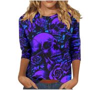HAOLEI Halloween Costumes for Women,Ladies 3/4 Sleeve Halloween Shirts Funny Fresh Pumpkin Cat Pullover Tops Cute Crew Neck Long Sleeve Graphic Shirts Autumn Fall Blouses Tunic Tops
