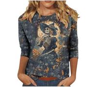 HAOLEI Halloween Costumes for Women,Ladies 3/4 Sleeve Halloween Shirts Funny Fresh Pumpkin Cat Pullover Tops Cute Crew Neck Long Sleeve Graphic Shirts Autumn Fall Blouses Tunic Tops