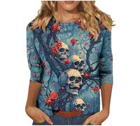 HAOLEI Halloween Costumes for Women,Ladies 3/4 Sleeve Halloween Shirts Funny Fresh Pumpkin Cat Pullover Tops Cute Crew Neck Long Sleeve Graphic Shirts Autumn Fall Blouses Tunic Tops