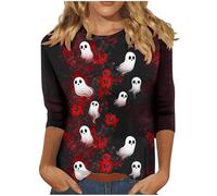 HAOLEI Halloween Costumes for Women,Ladies 3/4 Sleeve Halloween Shirts Funny Fresh Pumpkin Cat Pullover Tops Cute Crew Neck Long Sleeve Graphic Shirts Autumn Fall Blouses Tunic Tops