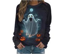 HAOLEI Halloween Costumes for Women,Ladies Halloween Shirts Funny Fresh Pumpkin Cat Pullover Tops Cute Crew Neck Long Sleeve Graphic Shirts Autumn Fall Blouses Tunic Tops