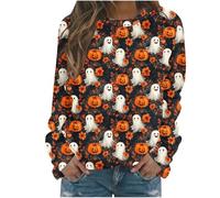 HAOLEI Halloween Costumes for Women,Ladies Halloween Shirts Funny Fresh Pumpkin Cat Pullover Tops Cute Crew Neck Long Sleeve Graphic Shirts Autumn Fall Blouses Tunic Tops