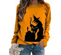 HAOLEI Halloween Sweatshirt for Women Cute Pumpkin Ghost Cat Bat Print Long Sleeve Crewneck Tops Shirts Sweatshirts Pullover Jumper Tops Halloween Costumes Ladies