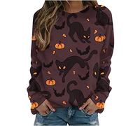 HAOLEI Halloween Sweatshirt for Women Fresh Pumpkin Cat Pullover Tops Cute Crew Neck Long Sleeve Graphic Sweatshirt Autumn Fall Jumper Tops Ladies UK Clearance