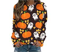 HAOLEI Halloween Sweatshirt for Women Fresh Pumpkin Cat Pullover Tops Cute Crew Neck Long Sleeve Graphic Sweatshirt Autumn Fall Jumper Tops Ladies UK Clearance