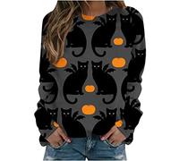 HAOLEI Halloween Sweatshirt for Women Fresh Pumpkin Cat Pullover Tops Cute Crew Neck Long Sleeve Graphic Sweatshirt Autumn Fall Jumper Tops Ladies UK Clearance