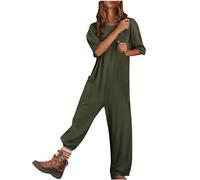 HAOLEI Harem Jumpsuit for Women UK,Ladies Jumpsuits Petite Short Sleeve Wide Leg Cuffed Dungarees Summer Stretchy Overalls Joggers Plain Rompers Baggy Pants Loose Fit Playsuit Clearance Army Green