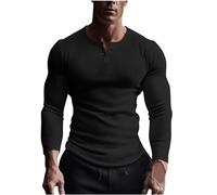 HAOLEI Henley Long Sleeve Men UK Clearanc Men's Long Sleeve Tops Plain Elastic Ribbed Long Sleeve T-Shirt Pullover Muscle Fit Sport Cotton Tee Shirt Casual Shirt Tops for Men Black
