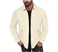 HAOLEI Jackets for Men UK Sale Clearance Waffle Lightweight Jacket Full Zip Lapel Collar Sweatshirt Solid Color Bomber Jacket Coat Long Sleeve Tops Comfy Outerwear with Zip Side Pocket