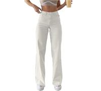 HAOLEI Jeans for Women Petite Slim Fit Stretch Essentials Jeans Bootcut Flared Jeans High Waist Straight Leg Joggers Regular Fit Workout Spring Fall Work Pants Boyfriend Denim Trousers Ladies White