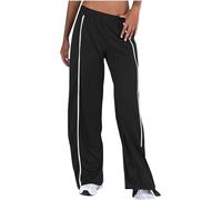 HAOLEI Jogging Bottoms for Women UK Wide Leg Elastic Waist Tracksuit Bottoms Stripe Side Split Running Joggers Gym Trousers Sport Pants Flare Lounge Trousers Workout Sweatpants with Pockets Black