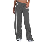 HAOLEI Jogging Bottoms for Women UK Wide Leg Elastic Waist Tracksuit Bottoms Stripe Side Split Running Joggers Gym Trousers Sport Pants Flare Lounge Trousers Workout Sweatpants with Pockets Gray