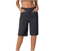 HAOLEI Knee Length Shorts Women Ladies Casual Tailored Cargo Suit Trousers Summer Straight Leg Work Bermuda Shorts with Pockets UK Clearance Black