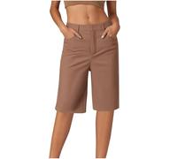 HAOLEI Knee Length Shorts Women Ladies Casual Tailored Cargo Suit Trousers Summer Straight Leg Work Bermuda Shorts with Pockets UK Sale Clearance Brown