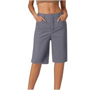 HAOLEI Knee Length Shorts Women Ladies Casual Tailored Cargo Suit Trousers Summer Straight Leg Work Bermuda Shorts with Pockets UK Sale Clearance Dark Gray
