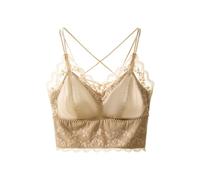 HAOLEI Lace Bra Top Women Bandeau Seamless Bralette Girls Unlined Underwire Bralette Tube Top with Removable Pads Brassiere Push Up Bra Camisole for Daily Rose Gold