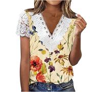 HAOLEI Lace T Shirts for Women UK Clearance,Sexy Lace V Neck Shirt Elegant Going Out Butterfly Print Blouses Short Sleeve Casual Loose Summer Floral Graphic Tee Work Office Wedding Tunic Tops Ladies