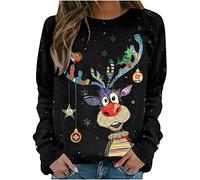 HAOLEI Ladies Christmas Jumper,Funny Graphic Reindeer Xmas Sweatshirt Crew Neck Long Sleeve Pullover Tops Blouse Christmas T Shirt for Women UK