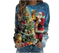 HAOLEI Ladies Christmas Jumpers UK Clearance,Women Christmas Reindeer Jumpers Funny Snowman Print Graphic Sweatshirts Cute Long Sleeve Novelty Hoodies Xmas Holiday Shirt Going Out Pullover Tops