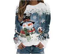 HAOLEI Ladies Christmas Jumpers UK Clearance,Women Christmas Reindeer Jumpers Funny Snowman Print Graphic Sweatshirts Cute Long Sleeve Novelty Hoodies Xmas Holiday Shirt Going Out Pullover Tops
