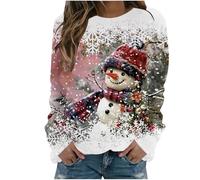 HAOLEI Ladies Christmas Jumpers UK Clearance,Women Christmas Reindeer Jumpers Funny Snowman Print Graphic Sweatshirts Cute Long Sleeve Novelty Hoodies Xmas Holiday Shirt Going Out Pullover Tops
