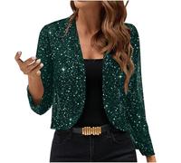 HAOLEI Ladies Sparkly Tops - Shrug Jacket for Women Cropped Shimmer Glitter Sequin Jackets Long Sleeve Slim Fit Shiny Work Fall Outfits Evening Party Disco Biker Club Open Front Cardigan Jackets