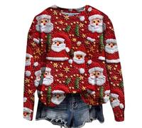 HAOLEI Ladies Xmas Jumpers UK Plus Size 8-22, Funny Christmas Reindeer Jumper, Cute Graphic Novelty Xmas Jumper, Crew Neck Pullover Sweater Tops