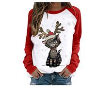HAOLEI Ladies Xmas Jumpers UK Sale Clearance,Funny Christmas Cat Jumper Cute Graphic Novelty Santa Sweatshirt Snowman Shirts Crew Neck Pullover Sweater Tops Blouse Ugly Xmas Sweatshirts for Women