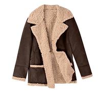 HAOLEI Leather Jacket Mens,Faux Fur Sherpa Fleece Lined Trucker Jacket Sheepskin Winter Trench Coat Warm Thick Outwear Fluffy Motorcycle Cargo Biker Jacket Overcoat for Men UK Clearance