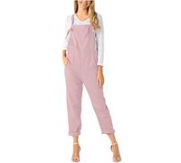 HAOLEI Linen Dungarees for Women UK,Ladies Jumpsuits Elegant Wedding Spring Summer Suspender Bib Overalls Solid Color Rompers Wide Leg Trousers Capri Pants Cotton Linen Playsuits with Pocket Pink