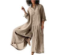 HAOLEI Linen Jumpsuit UK Baggy Loose Fit Jumpsuits Cotton Linen Rompers Playsuits Wide Leg Pants Pleated Short Sleeve Beach Boho Bib Overalls with Pockets Plus Size 8-22, #09 Khaki