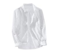 HAOLEI Linen Shirts Men UK Sale Clearance Long Sleeve Button Down Shirts Loose Fit Casual Collar Cotton Linen Blouse Tops Solid Autumn Beach Plain Summer Hawaiian Shirts Plus Size M-3XL White