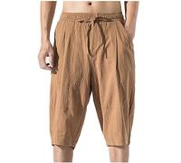 HAOLEI Linen Shorts Mens UK Clearance Cotton Linen Shorts Elasticated Waist Summer Casual Shorts with Pockets Plain Knee Length Half Pants Drawstring Beach Shorts M-5XL Brown