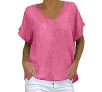 HAOLEI Linen T Shirt for Women UK Elegant Summer V Neck Short Sleeve Plain Shirts Solid Color T-Shirt Casual Loose Basic Tee Lagenlook Tunic Tops Vacation Outfits Ladies Blouses Clearance