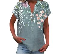 HAOLEI Linen Tops for Women UK,Women's Summer Cotton Linen Cap Sleeve T-Shirt Ladies Button V Neck Tunic Tops Baggy Graphic Casual Loose Shirts Trendy Blouse Vacation Outfits Sale Clearance