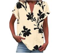 HAOLEI Linen Tops for Women UK,Women's Summer Cotton Linen Cap Sleeve T-Shirt Ladies Button V Neck Tunic Tops Baggy Graphic Casual Loose Shirts Trendy Blouse Vacation Outfits Clearance