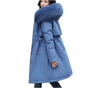 HAOLEI Long Padded Coats for Women UK Clearance Fur Hood Winter Warm Mid Length Long Padded Jacket Solid Ourdoor Quilted Drawstring Waist Thicken Cotton Longline Down Jacket for Ladies
