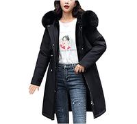 HAOLEI Long Padded Coats for Women UK Clearance Fur Hood Winter Warm Mid Length Long Padded Jacket Solid Ourdoor Quilted Drawstring Waist Thicken Cotton Longline Down Jacket for Ladies
