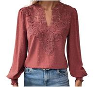 HAOLEI Long Sleeve Tops for Women UK Elegant Petite Lace V Neck Blouse Shirts Plain Swiss Dot Tunic Tops Dressy Casual Outfits Work Y2K Clothes Going Out Tops Ladies Sale Clearance Size 8-16 Wine