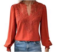 HAOLEI Long Sleeve Tops for Women UK Elegant Petite Lace V Neck Blouse Shirts Plain Swiss Dot Tunic Tops Dressy Casual Outfits Work Y2K Clothes Going Out Tops Ladies Clearance Size 8-16 Red
