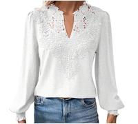 HAOLEI Long Sleeve Tops for Women UK Elegant Petite Lace V Neck Blouse Shirts Plain Swiss Dot Tunic Tops Dressy Casual Outfits Work Y2K Clothes Going Out Tops Ladies Clearance Size 8-16 White