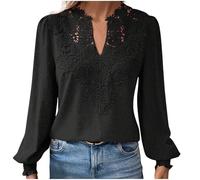 HAOLEI Long Sleeve Tops for Women UK Elegant Petite Lace V Neck Blouse Shirts Plain Swiss Dot Tunic Tops Dressy Casual Outfits Work Y2K Clothes Going Out Tops Ladies Sale Clearance Size 8-16 Black