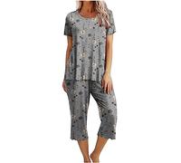 HAOLEI Lounge Wear Sets for Women UK Sale Shorts Pajama Set Sleep Matching Summer Petite Short Sleeve Shirts Capri Trousers 2 Piece Outfits Casual Loose Loungewear Short Tracksuit Set