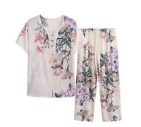 HAOLEI Lounge Wear Sets for Women UK Shorts Summer Pjs Set,Floral Print Pajamas Set,Ladies Loungewear Short Sleeved Homewear Nightwear Pyjamas Crew Neck Tops and Elastic Shorts with Pockets Sale