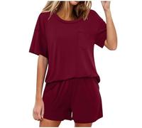 HAOLEI Lounge Wear Sets for Women UK Shorts Summer Pjs Set,Plain Pajamas Set,Ladies Loungewear Short Sleeved Homewear Sleepwear Pyjamas Crew Neck Tops and Elastic Shorts 2 Piece Coord Outfit Prime