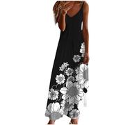 HAOLEI Maxi Dresses for Women UK Elegant Sleeveless Spaghetti Strap Sun Dresses Casual Loose Fit Long Dress Empire Waist V Neck Beach Boho A-Line Flowy Hoilday Party Dress Sale Clearance Plus Size