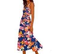 HAOLEI Maxi Dresses for Women UK Floral Summer Sleeveless Flowy Casual Long Dress Going Out Beach Boho Vacation Outfits Sundresses Elegant Wedding Guests A-Line Flowy Long Dresses